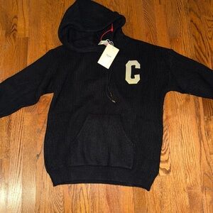 Celine Black Hooded Sweatshirt with Cream Logo
